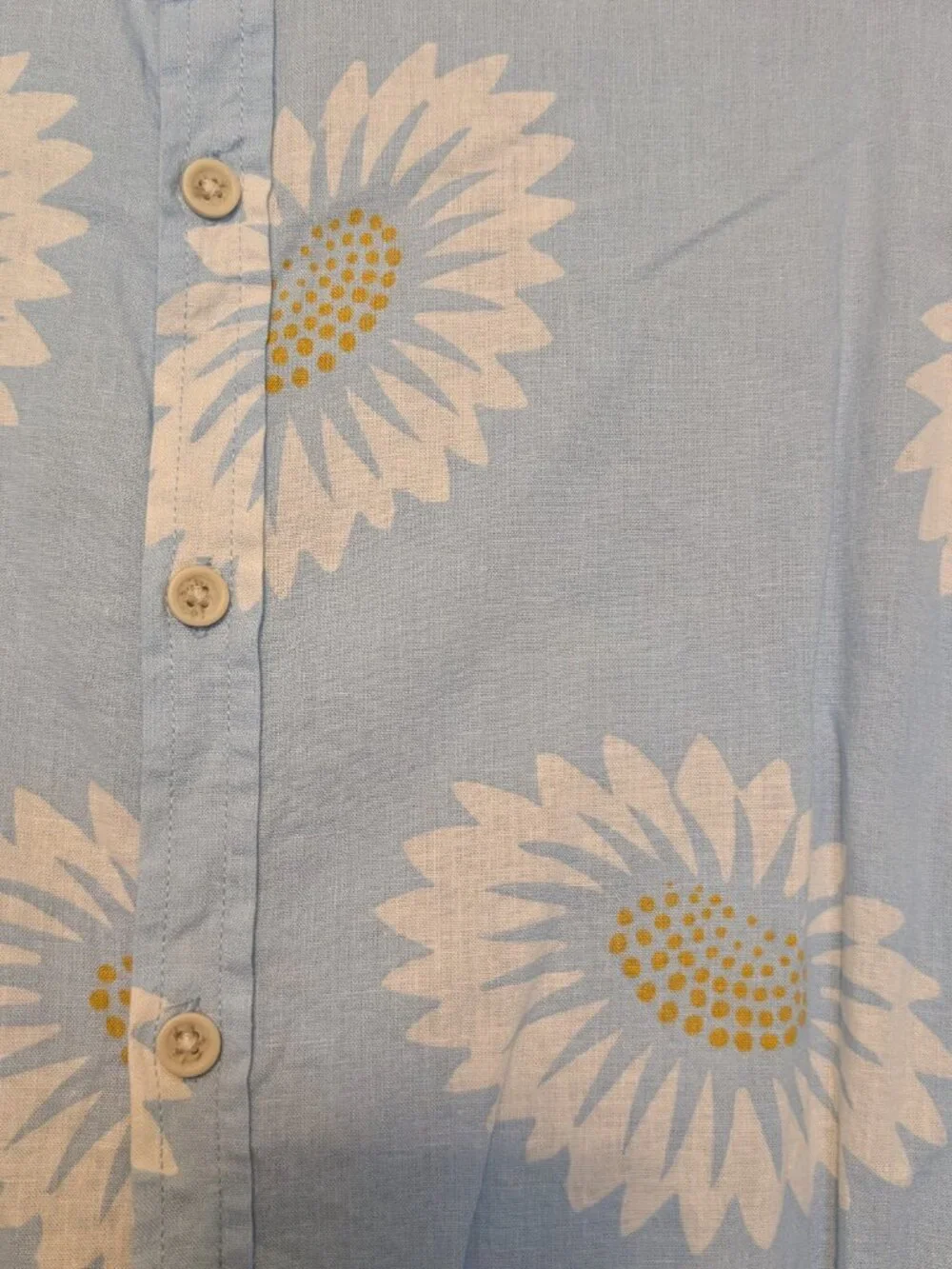 Folk Light Blue Floral Button-Down Shirt Size L